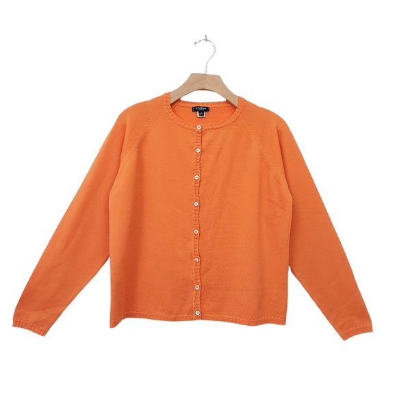 Burberry Sweaters - Burberry Womens Cardigan Size 44 / L Button Up Raglan Sleeve Crew Neck Orange